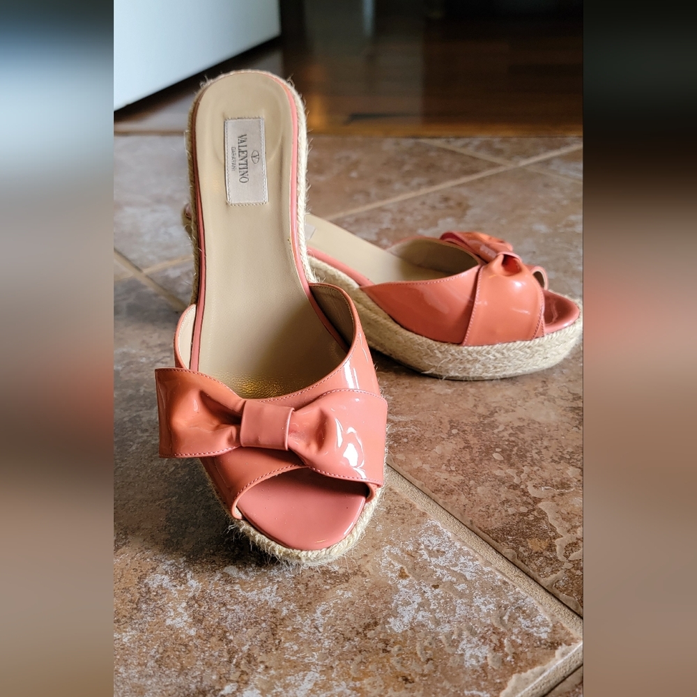 Valentino Mena Bow Espadrille Wedges Pink Shoes Eur.